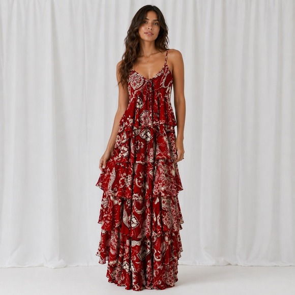 Michael Kors Collection Dresses & Skirts - Michael Kors Collection Spring 2006 Silk Tiered Ruffle Maxi Dress Red Print NWT
